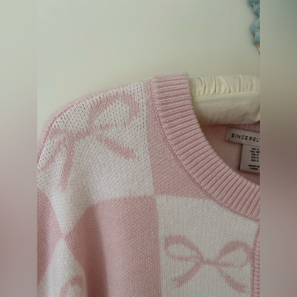 Sincerely Jules Baby Pink and White Knit Bow Cardigan 
Size: Small
NWT - Picture 3 of 15